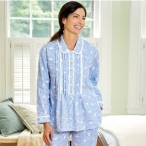 Lanz white doves flannel pajamas top size medium